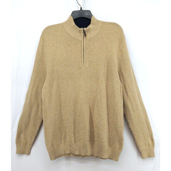 Club Room Sweater Mens Size M Tan 1/4 Zip Long Sleeve Pullover - Picture 1 of 6